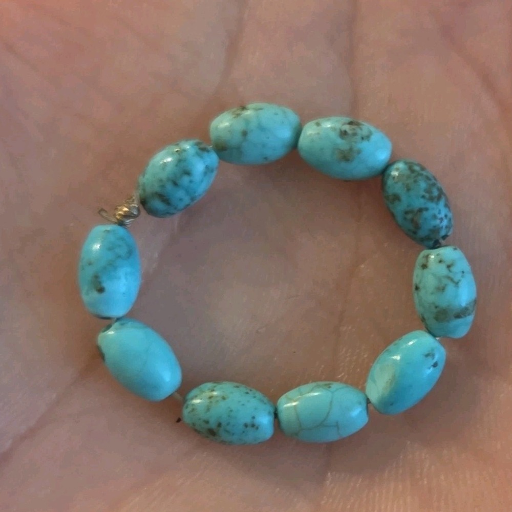 Handcrafted Turquoise Bead Stretch Ring Oval Gemstone Boho Stretchy Statement